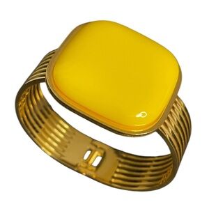 FASHION JEWELRY WIDE SCUFF STAINLESS STEEL BRACELET GOLD COLOR WITH YELLOW TOP